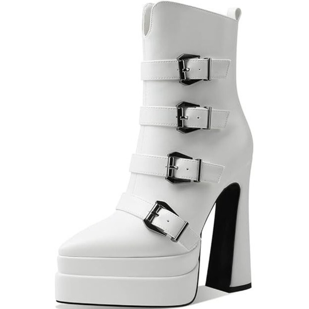 Artrotter Platform Boots for Women Pointy Toe Chunky High Heel Combat Ankle Boot